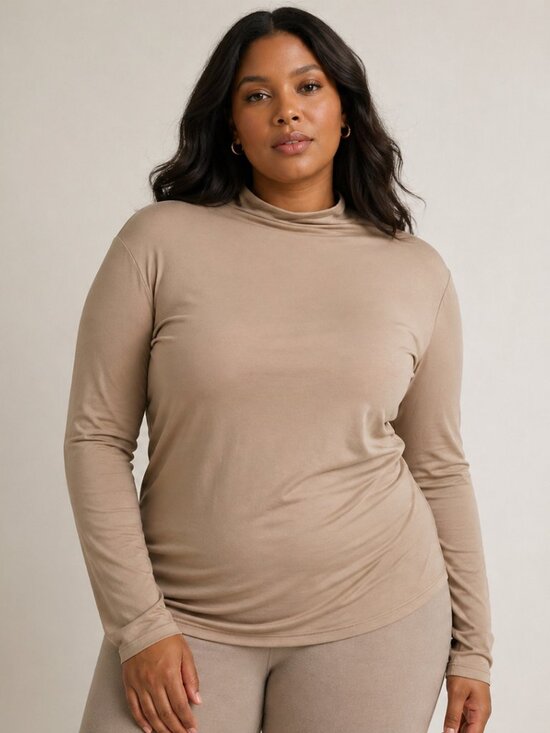 SKIMS Tops - Skims Long Sleeve Mock Neck Top Women’s 4X Beige Minimalist Loungewear